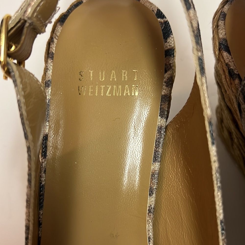 Stuart Weitzman Brown Leopard‎ Print Sling Back Espadrille Wedges 8M D15 - Picture 5 of 9